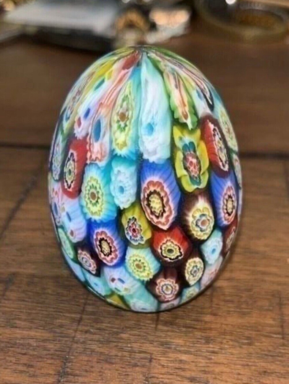 Millefiori Glass Matte Art glass egg paper weight MURANO Vintage